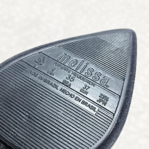 Melissa Black Bootie Drama Flocked Velvet Pointed Toe Heel Ankle Boot Fuzzy - Picture 11 of 12